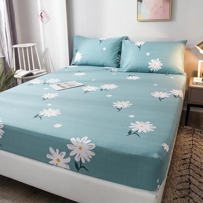 Pure Cotton Printed Fitted Sheet Only Non-Slip Protective Cover for Bedroom  (no Pillowcase)