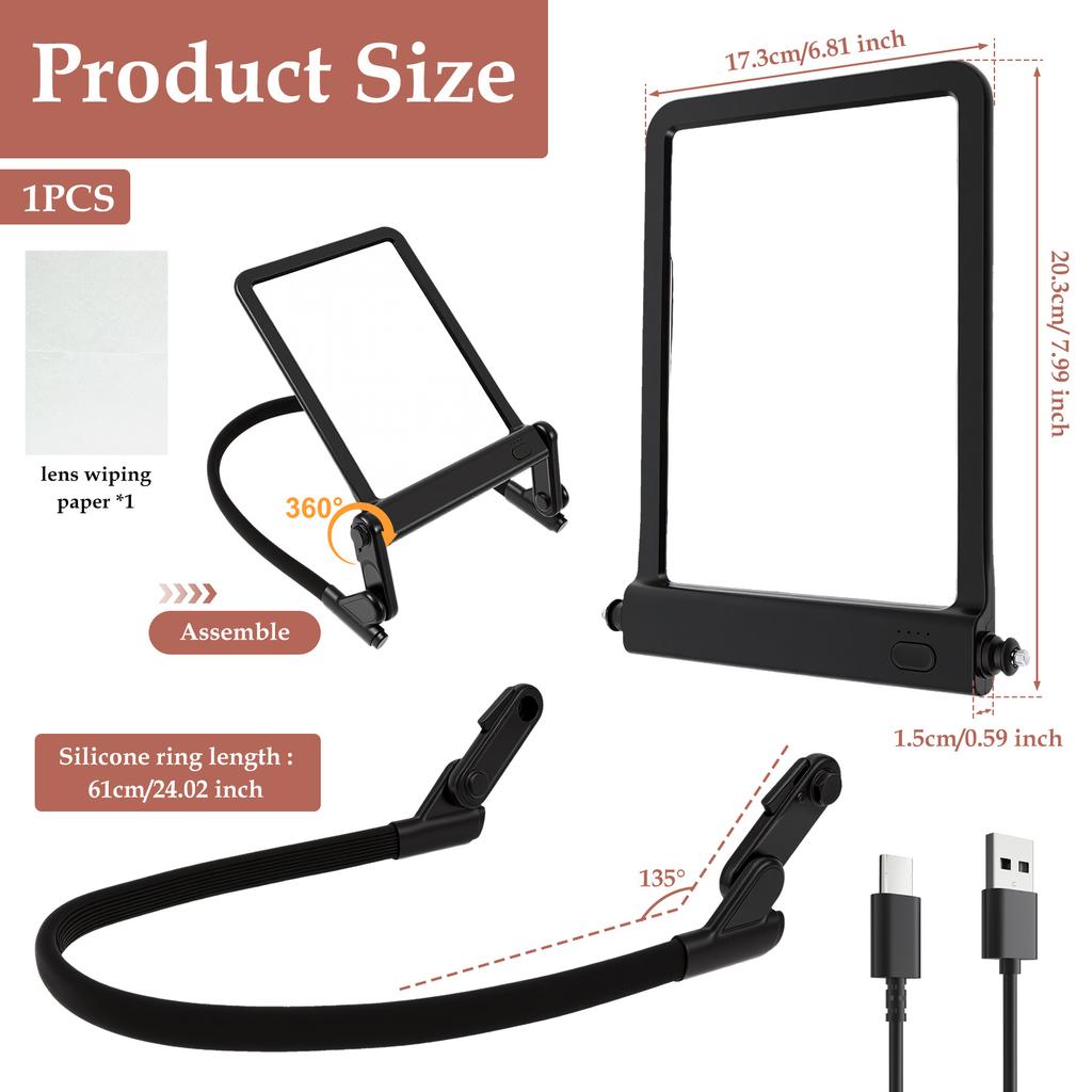 Neck Wear Magnifying Glass with Light Dimmable Elderly Reading Magnifier LED Magnifying Senior Low View
