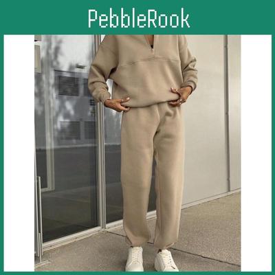 Fashion Womens Vezfaa Casual Spring Autumn Solid Color Print Long Sleeve Polo Neck Trousers Pants Suits