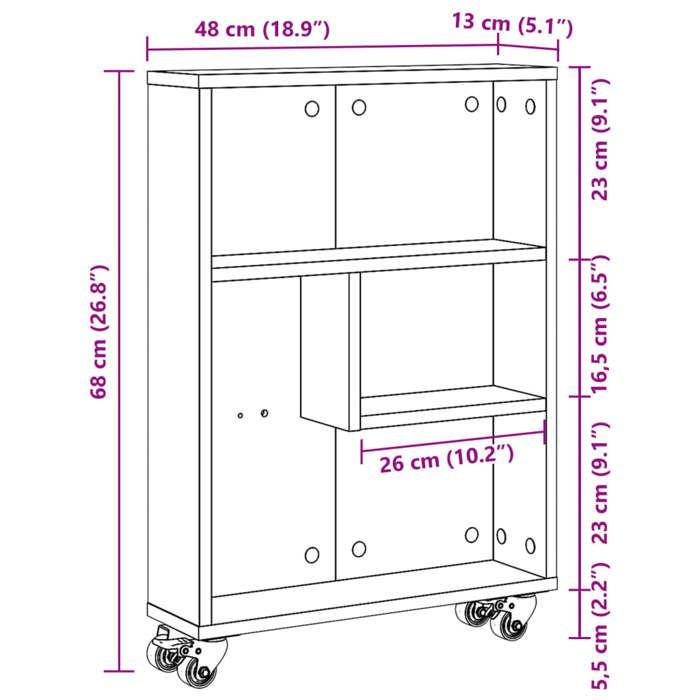 VidaXL Chariot de rangement étroit chêne artisanal bois d'ingénierie, chariot de rangement mince, chariot de cuisine sur 855231