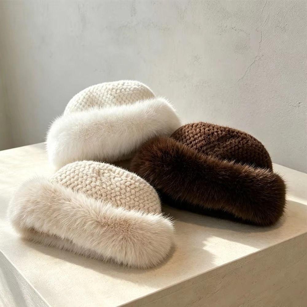 Warm Winter Hat Korean Style Mink Fur Fisherman Hat Simple Panama Cap  Ski