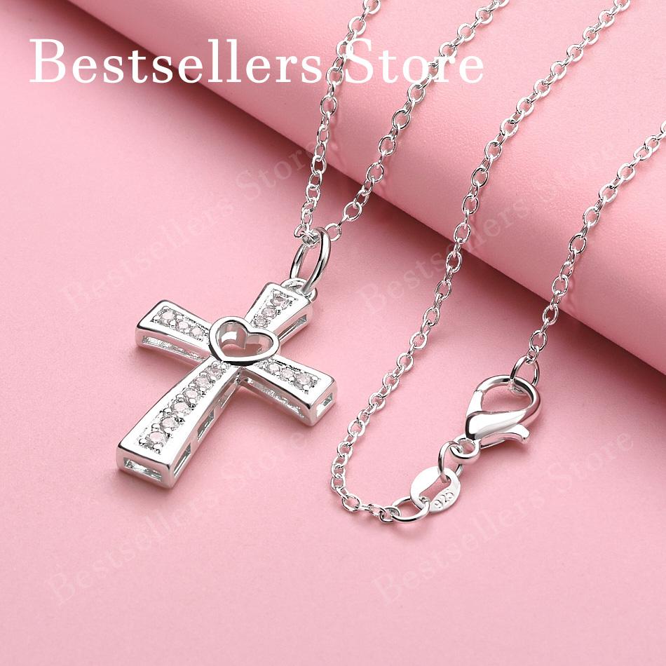 925 sterling silver 16-30 inch exquisite cross shaped zircon pendant necklace for women's fashionable wedding accessories