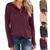 Women's Casual And Fashionable Solid Color Long Sleeved Round Neck Pullover Button Top