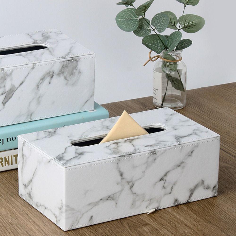 Large Capacity Marbling Leather Tissue Box Nordic Style Napkin Holder  Coffee Shop