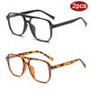 Protective Glasses 2pcs Fashion Double Bridge Square Glasses Frame Women Simple Style Glasses Flattop Anti Blue Light Eyeglasses