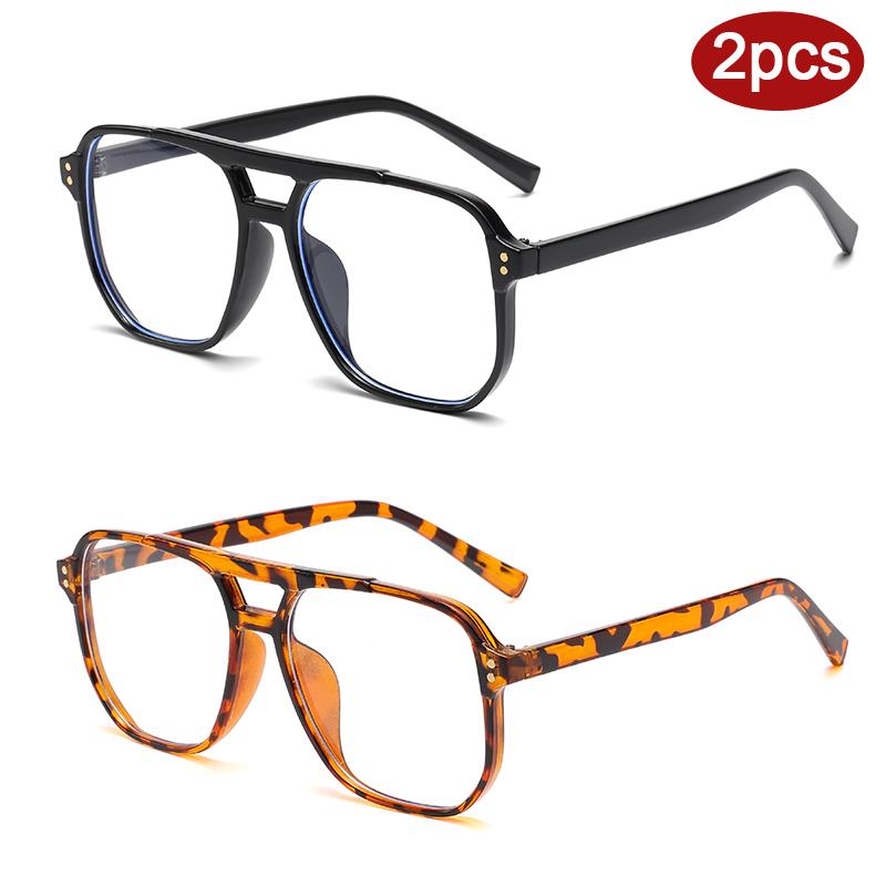 Protective Glasses 2pcs Fashion Double Bridge Square Glasses Frame Women Simple Style Glasses Flattop Anti Blue Light Eyeglasses