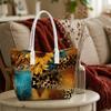 Leopard Sunflower Print Tote Bag Stylish Daily Shoulder Bag for Ladies
