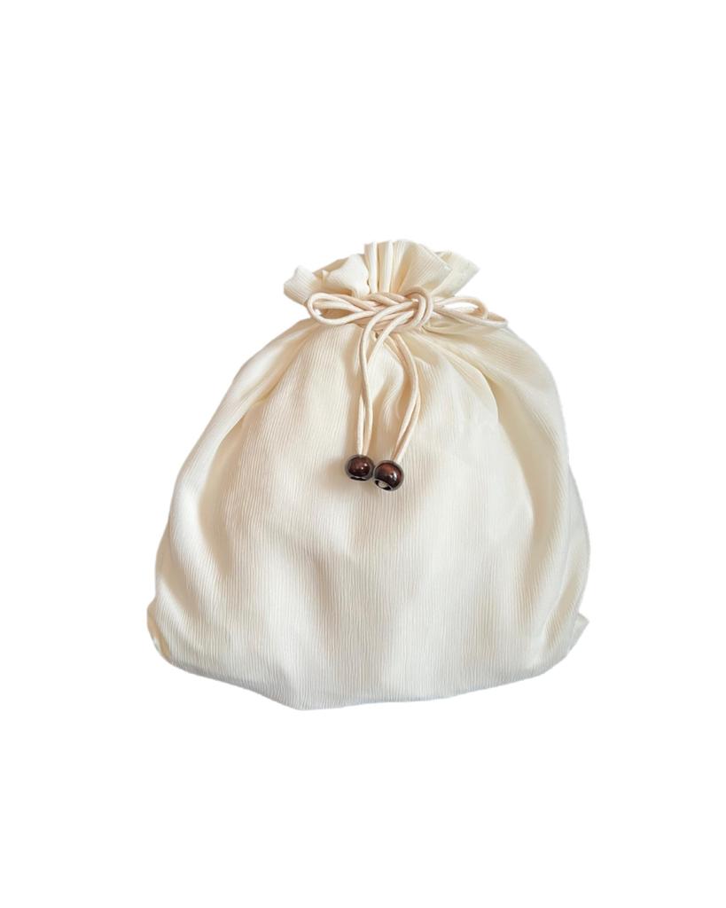 Ata Stylish Drawstring Basket Kimono Bag for Adult Yukata [Namatsuan] Bag, Cotton-Linen Bag, Women, (Off White)