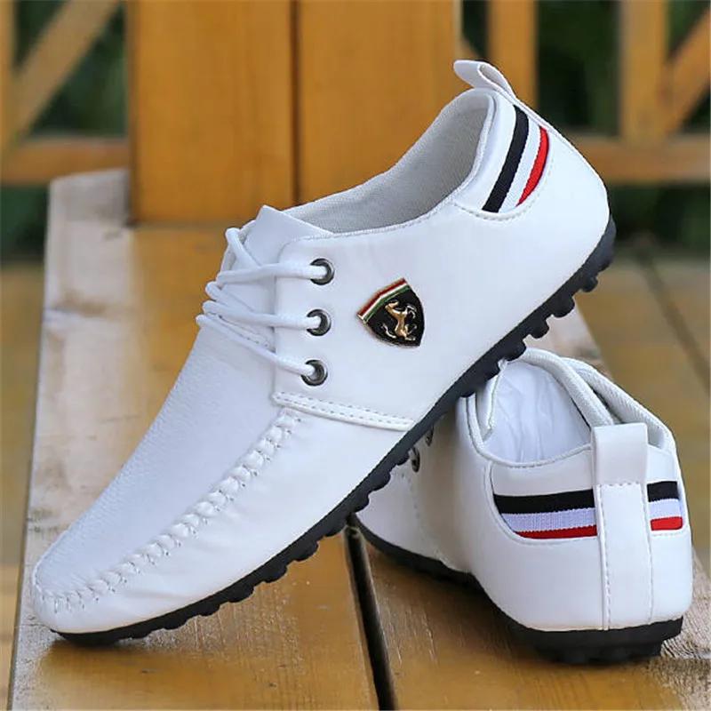 

Mens Shoes White Black Leather Brand Driving Autumn Male Flats Men s Peas Shoes Man The British Men Sneakers Shoes for Men 39