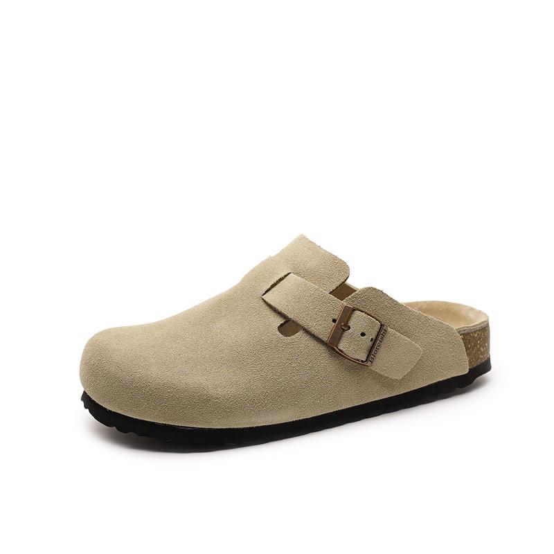 Women's spring new cork flat slippers women wear leather fishing shoes sandals half slippers