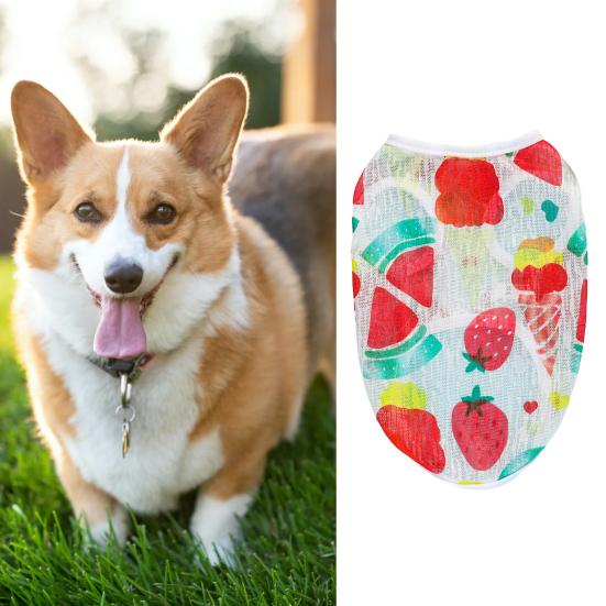 Haustierweste, Obst bedrucktes T-Shirt, weich, ärmellos, für Katzen, Sommer, Hund, bequeme, atmungsaktive Weste, Haustierbekleidung