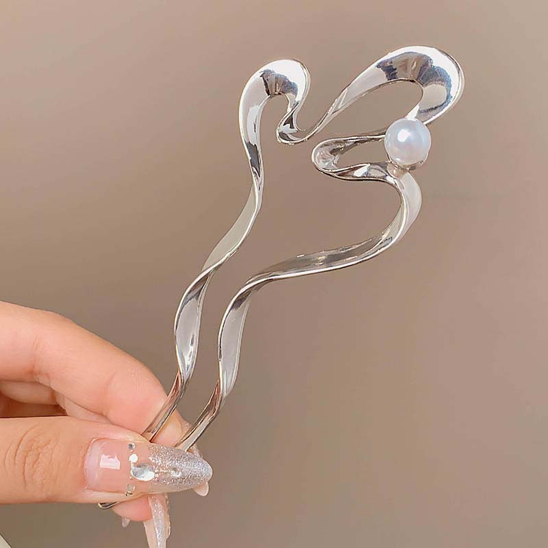 

New Fashion Metal Pearl Bow Hair Stick For Women Elegant Silver Gold Color U Shape Hairpin Hair Jewelry Accessories