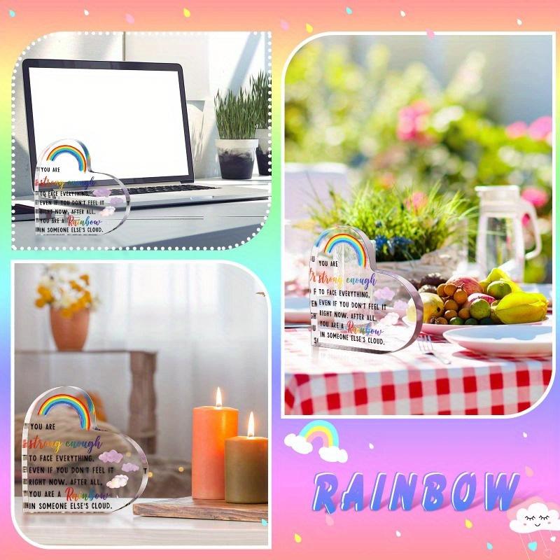 2D flache herzförmige Regenbogen-Acryl-Schreibtischdekoration, inspirierende Botschaft, geeignet für Wanddekoration, Veranda, Zimmer, Villa, Akzente Zuhause, Flur