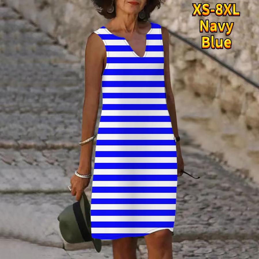 Rochie cu imprimeu cu dungi de zebră de vară pentru femei, cu decolteu în V, ocazional, fără mâneci, la modă, lejer, sexy, rochii mari mari XS-8XL