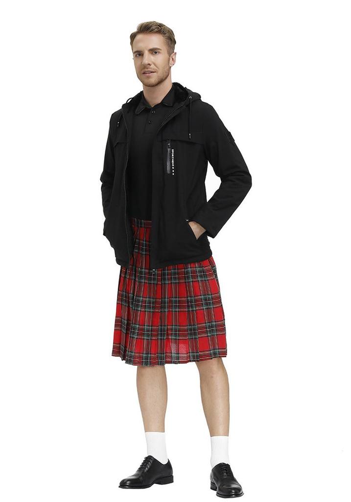 Falda plisada de cuadros para hombre: Estilo Festival Escocés, Lino Transpirable, Tallas M-XL.