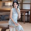 Blue national style new Chinese sleeveless Suzhou long cheongsam improved young 1011 new women's high sense summer