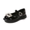 Versatile 2024 New Retro Square Drill Fashion Kids Round-toe Girls Mary Janes for Party Wedding Shows PU Elegant Children Shoes