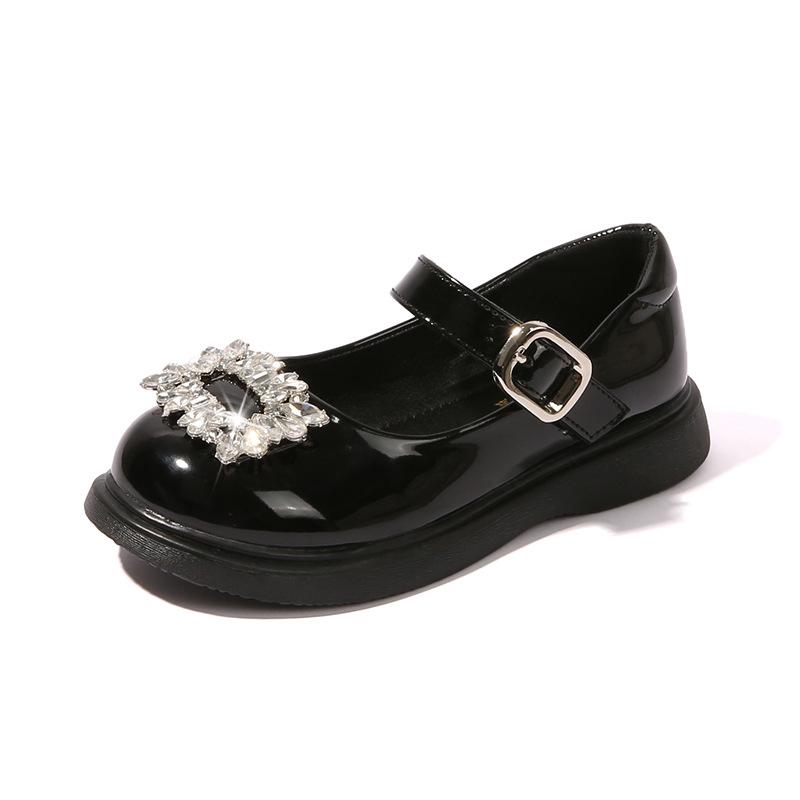 Versatile 2024 New Retro Square Drill Fashion Kids Round-toe Girls Mary Janes for Party Wedding Shows PU Elegant Children Shoes
