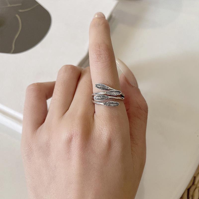 Retro 925 Silver Open Feather Ring - Exaggerated Non-Fading Hip Hop Jewelry for Men & Women