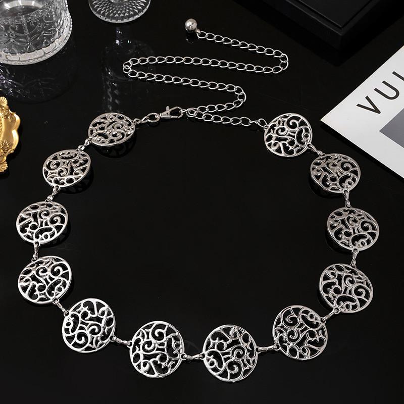 Vintage Boho Metal Waist Belt With Hollow Leaf Design For Summer Fashion