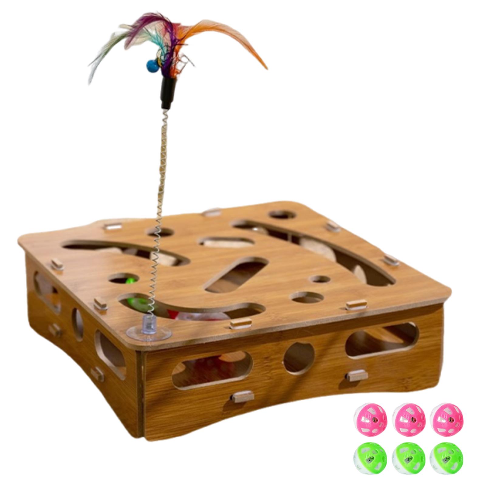 

Interactive Cat Toy Puzzle Box Wooden Treat Maze Play Enrichment Box with 6 Balls Cat Nail File Scratcher Toy for Indoor Kitten верблюд