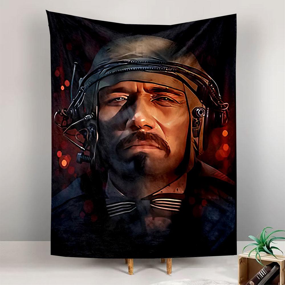Futuristic Helmet Soldier Tapestry Wall Hanging, Tactical Sci-Fi Warrior Art, Cyberpunk Wall Decor for Bedroom Gaming Room