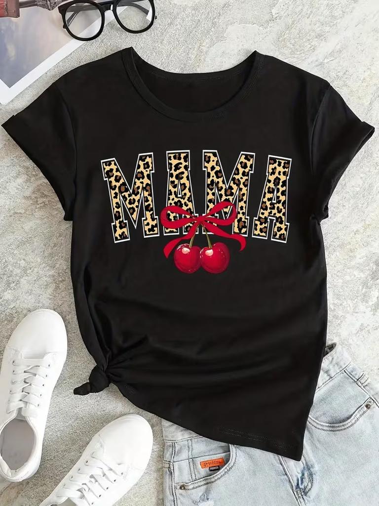 oUnisexs Funny Strawberry Mom Graphic TShirt Short SleeveStretch FabricSpringsummer Top with Playful Strawberry Heart Design
