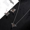 New Dark Gothic Bat Cross Pendant Earrings Necklace Sets For Women Vintage Copper Color Punk Goth Wizard Zircon Accessories