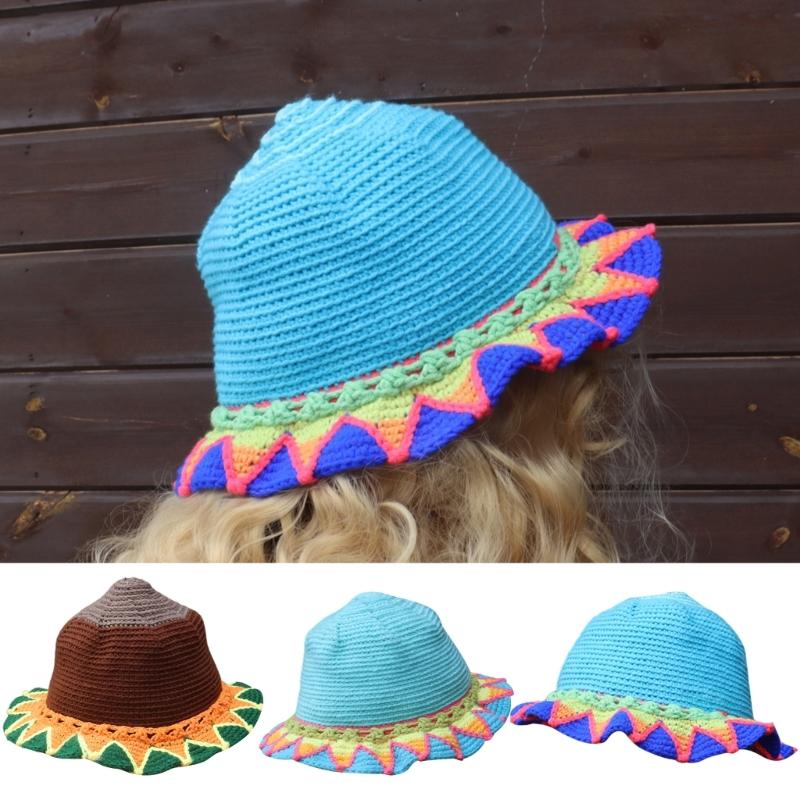 Crochet Fishing Hat Sunflower Bonnet Hat Women Photography Hat Beach Bucket Sun Hat Beachwear Spring Fishing Travel Hat