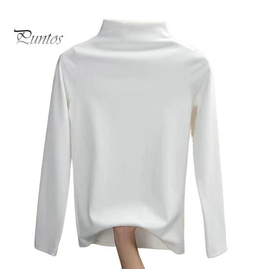 Bottoming Blouse Half High Collar Long Sleeves Slim Fit Autumn Winter Thickened Fleece Lined Pure Color Thermal Top Daily Clothing Shirt
