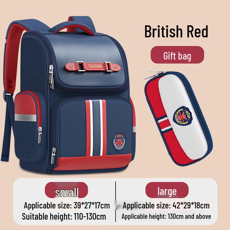 British Style Waterproof Backpack for Grades 1-6: Spine Protection, Load Reduction, Large Capacity, Boys' Double Shoulder School Bag