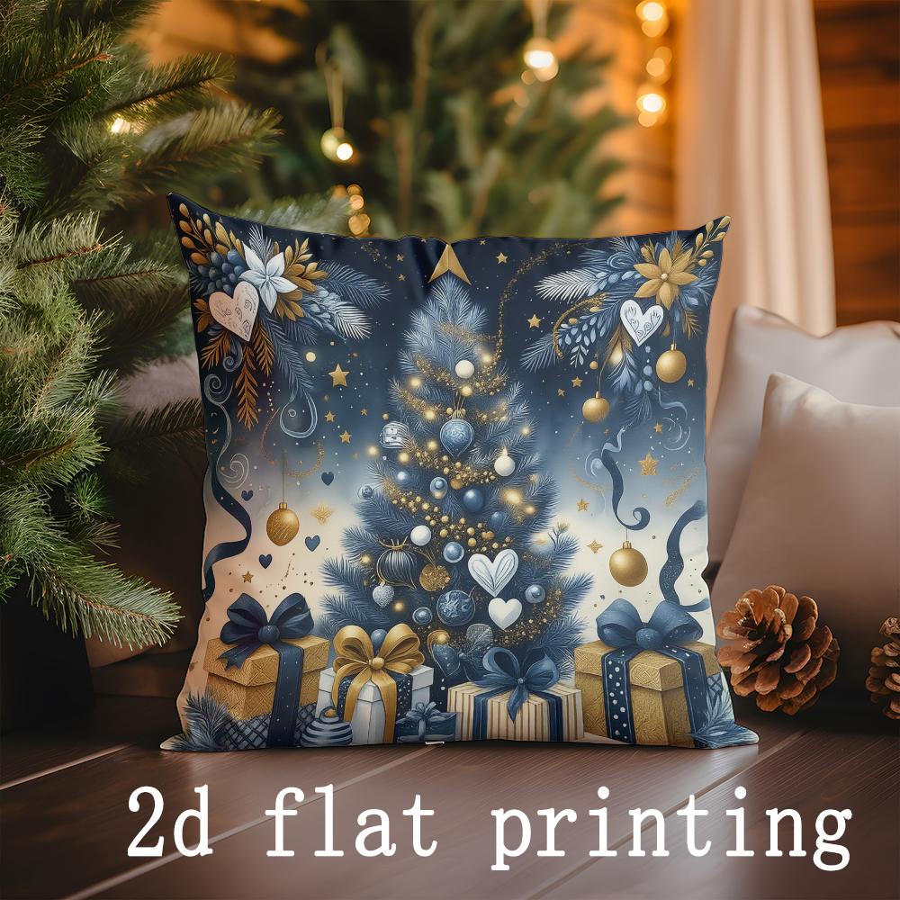 Home Decor Christmas-themed Pillow Covers with Festive Scenes Pattern Cushion Cover Suitable for Sofa Bedroom Car Pillow Cover