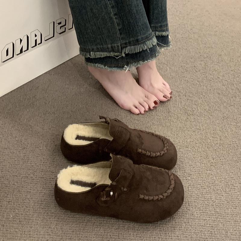 

Ретро обувь Birkenstock повседневная верхняя одежда женская обувь 2025 новые на толстой подошве с закрытым носком бархатные полушлепанцы женские одинарные туфли на одном ремешке 40 темно-коричневого