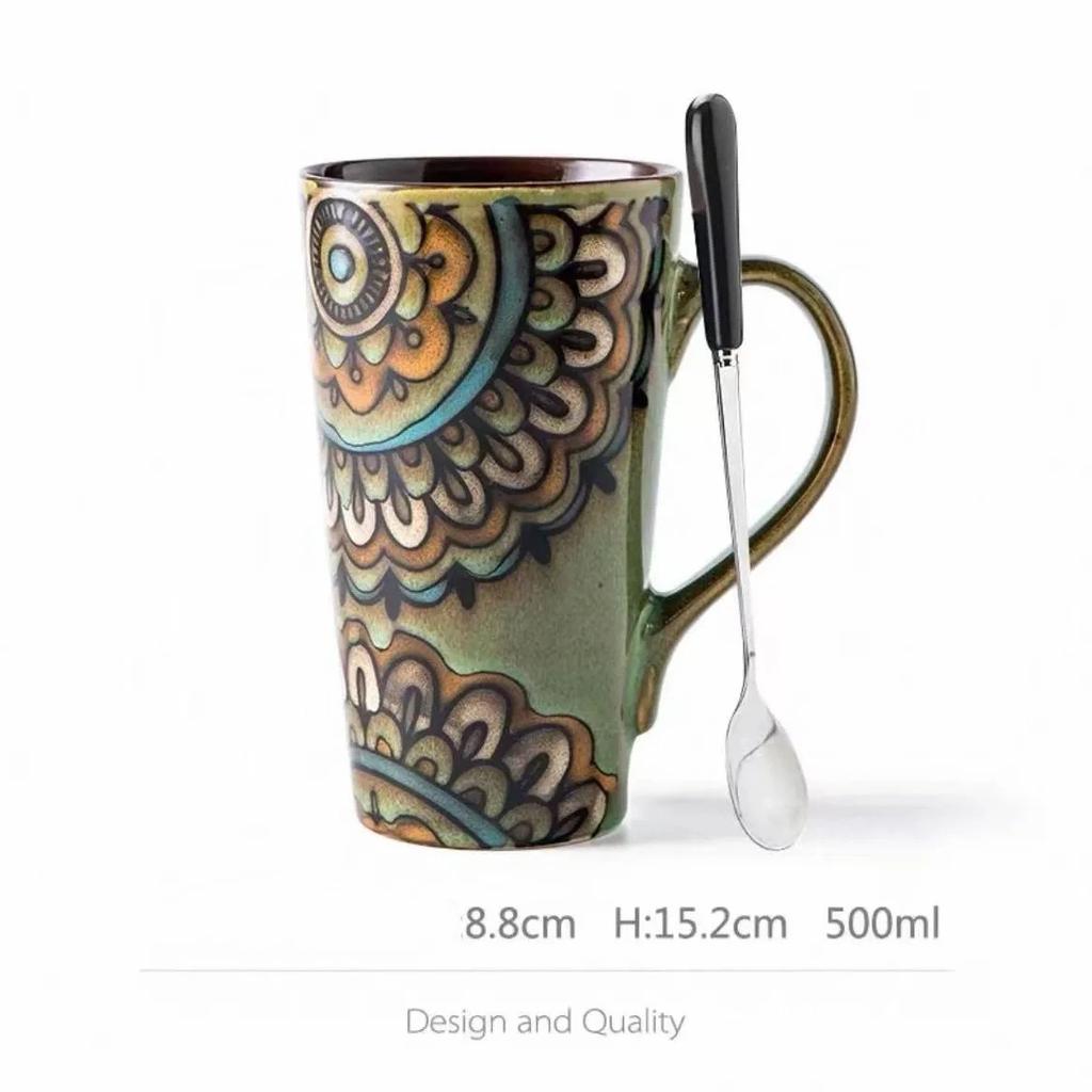 Nordic Style Large Ceramic Mug with Spoon and Lid – Creative & Personalized Coffee Cup