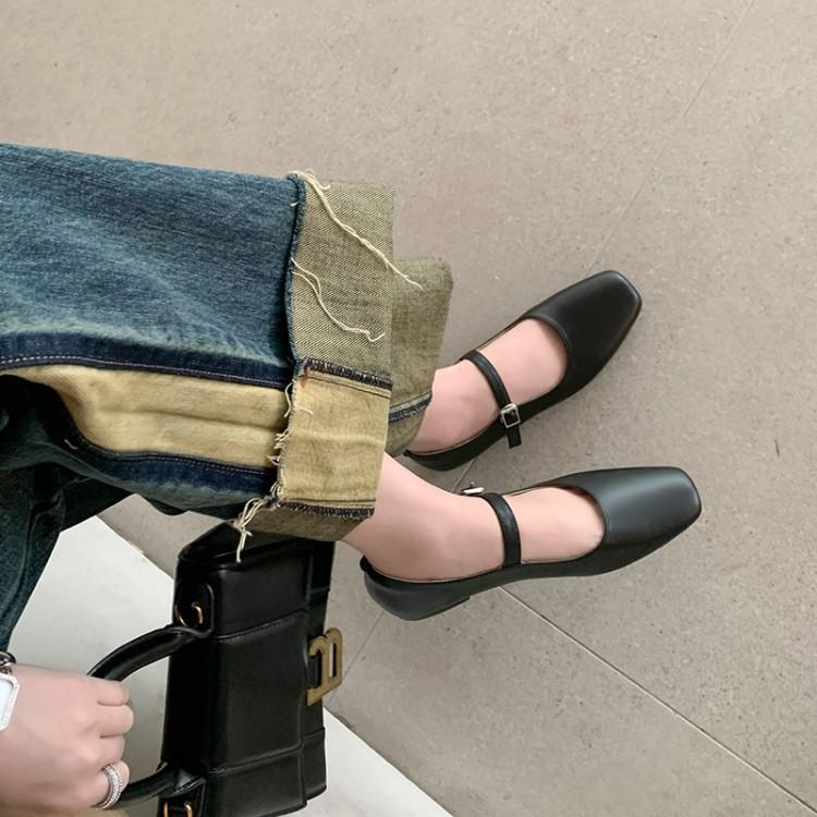 Spring And Summer French Shallow Mouth Square Head Ballet Shoes Women 'S Word With Flat Bottom Commuter Casual Mary Jane Shoes Silver