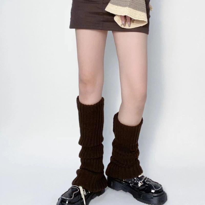 Dames Winter Herfst Dik Geribbelde Gebreide Beenwarmers Harajuku Effen Kleur Japanse Stijl Voetbedekking Dij Hoge Sokken