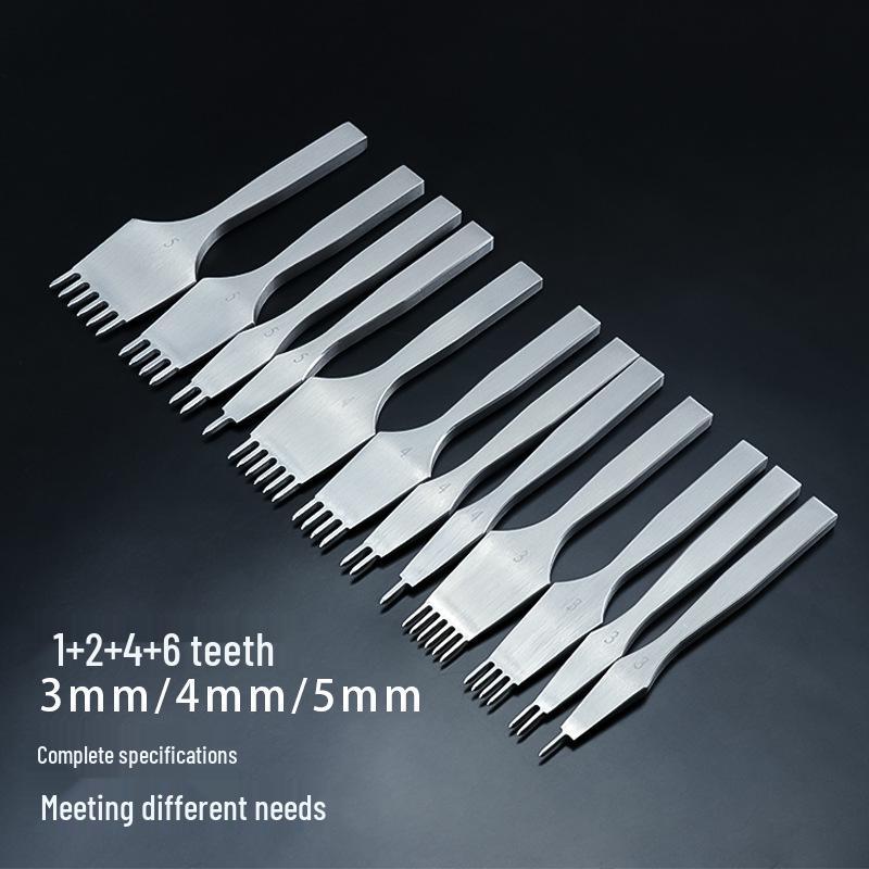 White Steel Diamond Awl for Leather Crafting – Polished 3/4/5mm Tooth Spacing, Handcrafted Stitching Hole Punch Tool