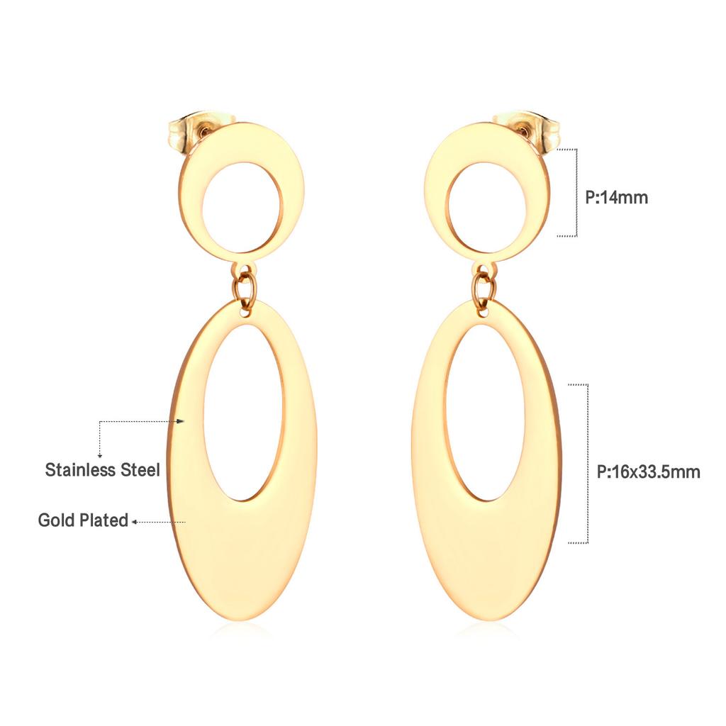 Geometric Stud Earrings Round Triangle Fringed Earrings Stainless Steel Plated 18K Gold Earrings
