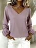 2026 Women's Casual Loose V-neck Solid Color Long Sleeve Fashion Pullover Top