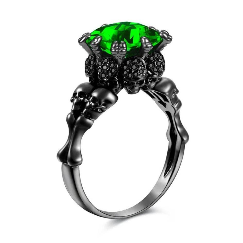 Skull Gothic Black Ring Red Crystal Vampire Double Skull Halloween Rings Black for Women Wedding Jewelry