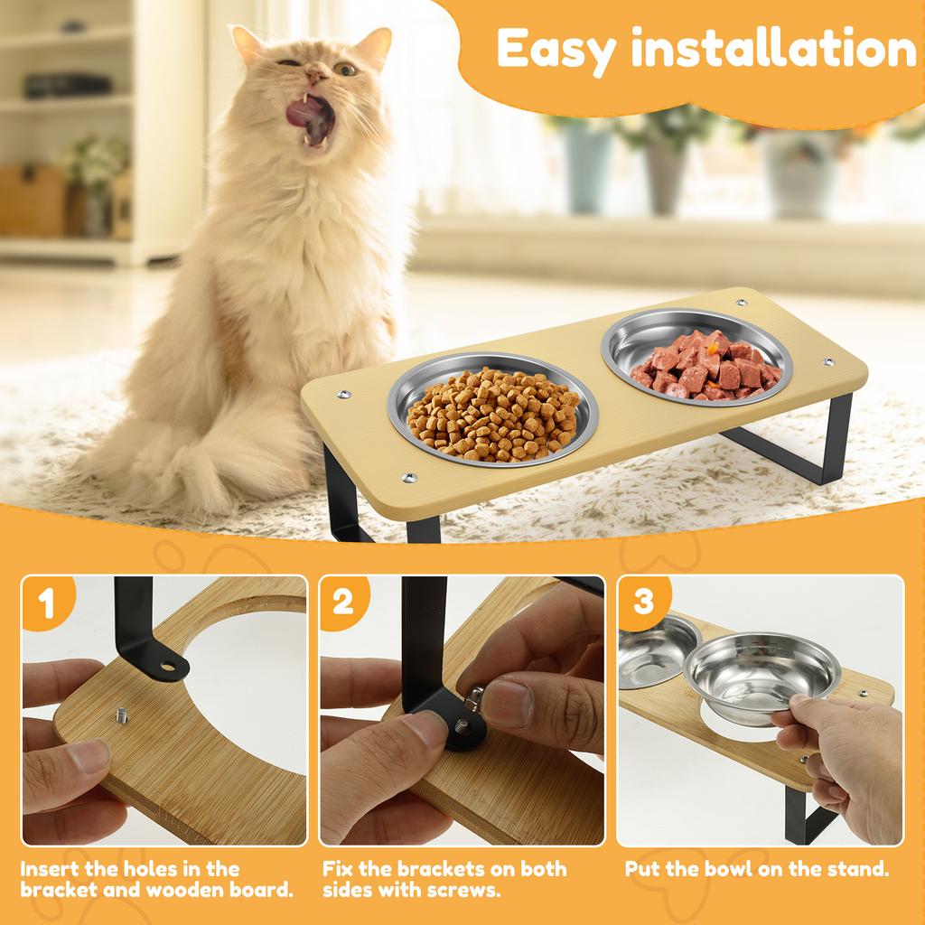 15° Tilted Pet Raised Bowls Stable Support Raised Cat Bowl Stainless Steel With 3/2PCS Bowl Anti Vomitting Dog Food Water Bowl