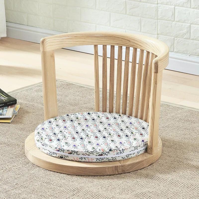 Japanese Meditation Chair - with Armrests & Back Support, Asian Traditional Floor Tatami Style, Solid Ash Wood Armchair