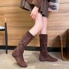 Leather Flat Boots Women's Inner Heightening Knight Boots Cross Buckle Pleated Pile Boots Skinny Boots Women
