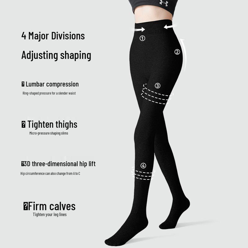 Women's Black Pressure Socks with Fleece: Thick, Micro-Pressure, Non-Slip Footed Pantyhose for Spring, Autumn, Winter