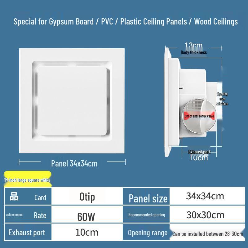Chess & Card Room Ventilation Fan: Powerful, Silent Ceiling-Mounted Exhaust for Kitchen & Bathroom