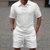 Summer Male Casual Two Pieces Suits Vintage Polo Neck Short Sleeve Tops and Shorts Men's Sets Plaid Textured Outfits