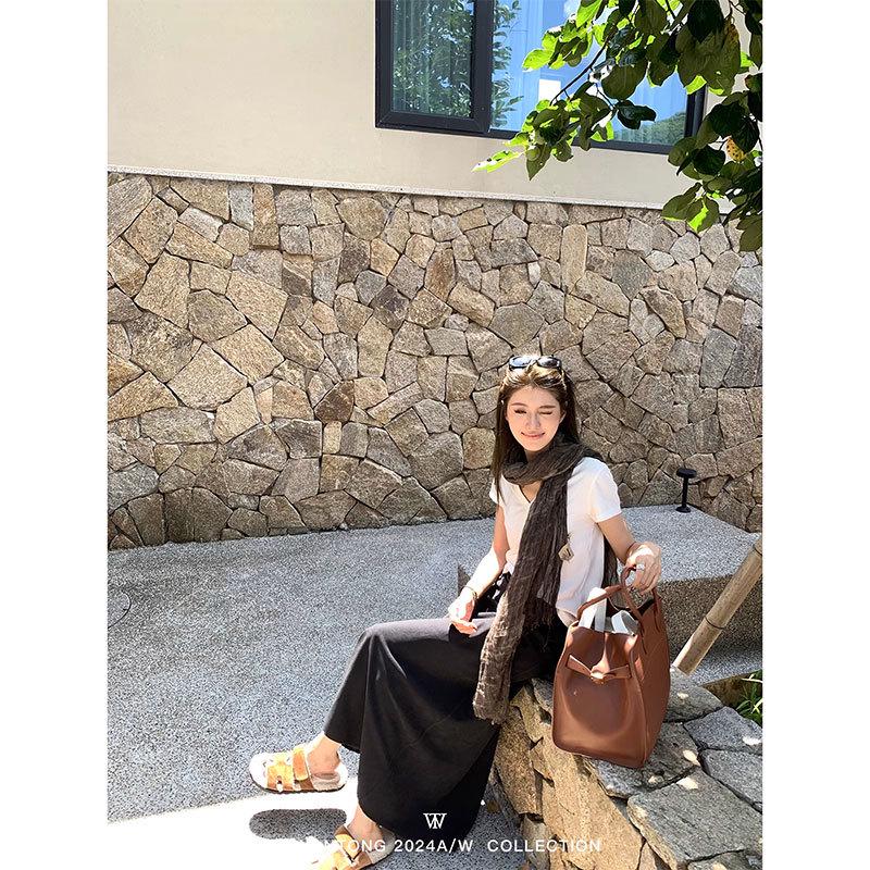 

Длинная юбка WANANTONG Vintage Style из матового бархата с эластичной талией для женщин - Осень Slim Fit Large чёрный/древесный уголь