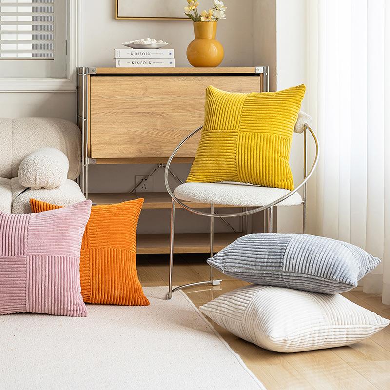 Solid Color Corduroy Pillow Splicing Pillow Cover, Living Room Sofa Cushion, Bedroom Headboard Cushion, Simple Pillow