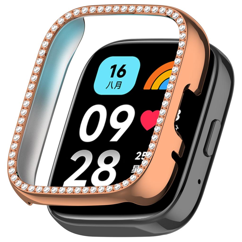 For Xiaomi Redmi Watch 3 Active/Watch 3 Lite Watch Case Rhinestone Decor Hollow Design Electroplating PC Watch Cover