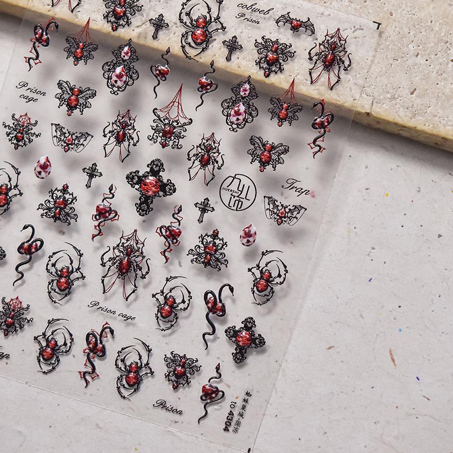 1pcs 5D Colorful Rhinestones Pumpkin Ghost Nail Art Halloween Stickers Adhesive Transfer Nail Decoration Decals Accessory